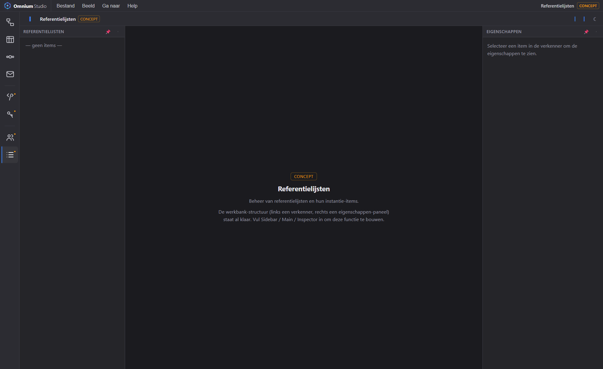 Concept-activiteit Referentielijsten in Omnium Studio
